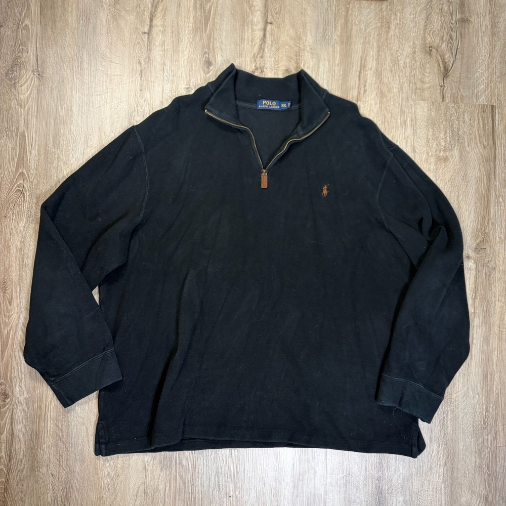 Polo Ralph Lauren Mens 1/4 Zip Black XXL 2XXL Cotton Sweater Pullover